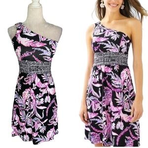 Lilly Pulitzer Malia Wild Within Engineered Onyx One Shoulder Mini Dress - XXS